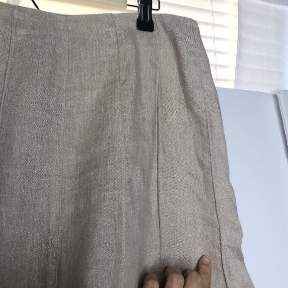 J Jill Fit & Flare Linen Maxi Skirt Size 12 Beige Metallic Travel Boho Romantic - Picture 9 of 13
